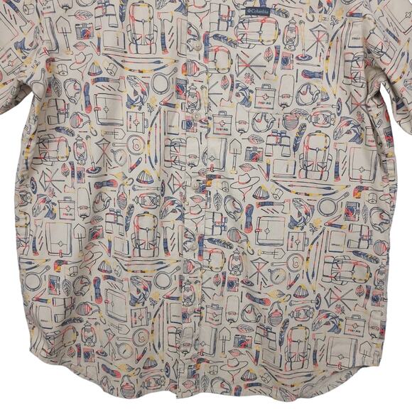 Columbia Men's Rapid Rivers Short Sleeve Button-Up Shirt Sz Large Beige AOP EUC - Picture 7 of 14